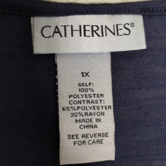 Catherines Blue Tan Striped Embellished Tee Plus Size 1X - Picture 5 of 7